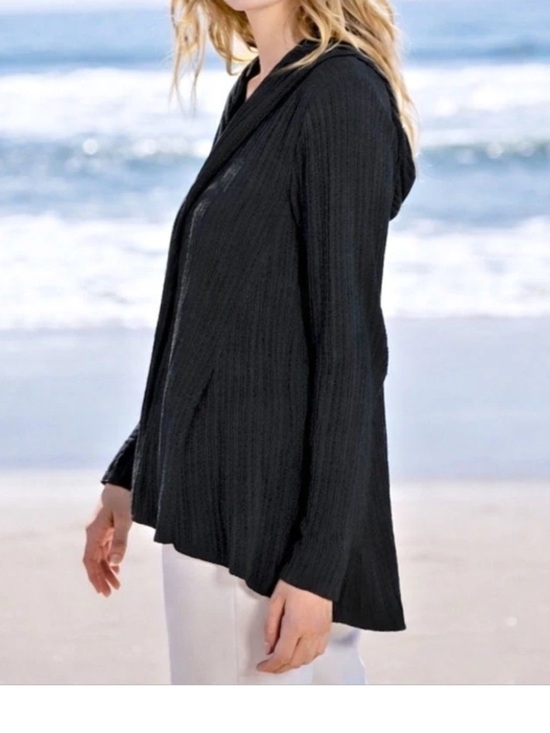 Barefoot Dreams Sweaters - Barefoot Dreams Namaste Ribbed Hooded Cardigan Black Size S
